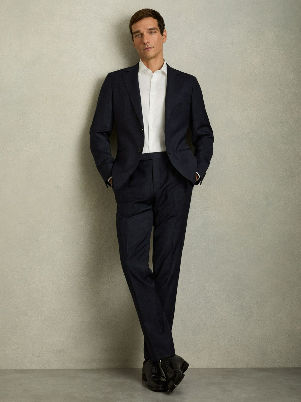 Slim-Fit Wool-Blend Textured Tailored Trousers Navy | Mens