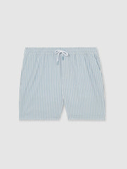 Seersucker Stripe Swim Shorts Soft Blue/White | Mens