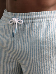 Seersucker Stripe Swim Shorts Soft Blue/White | Mens