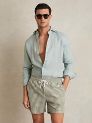 Seersucker Stripe Swim Shorts Sage/White | Mens