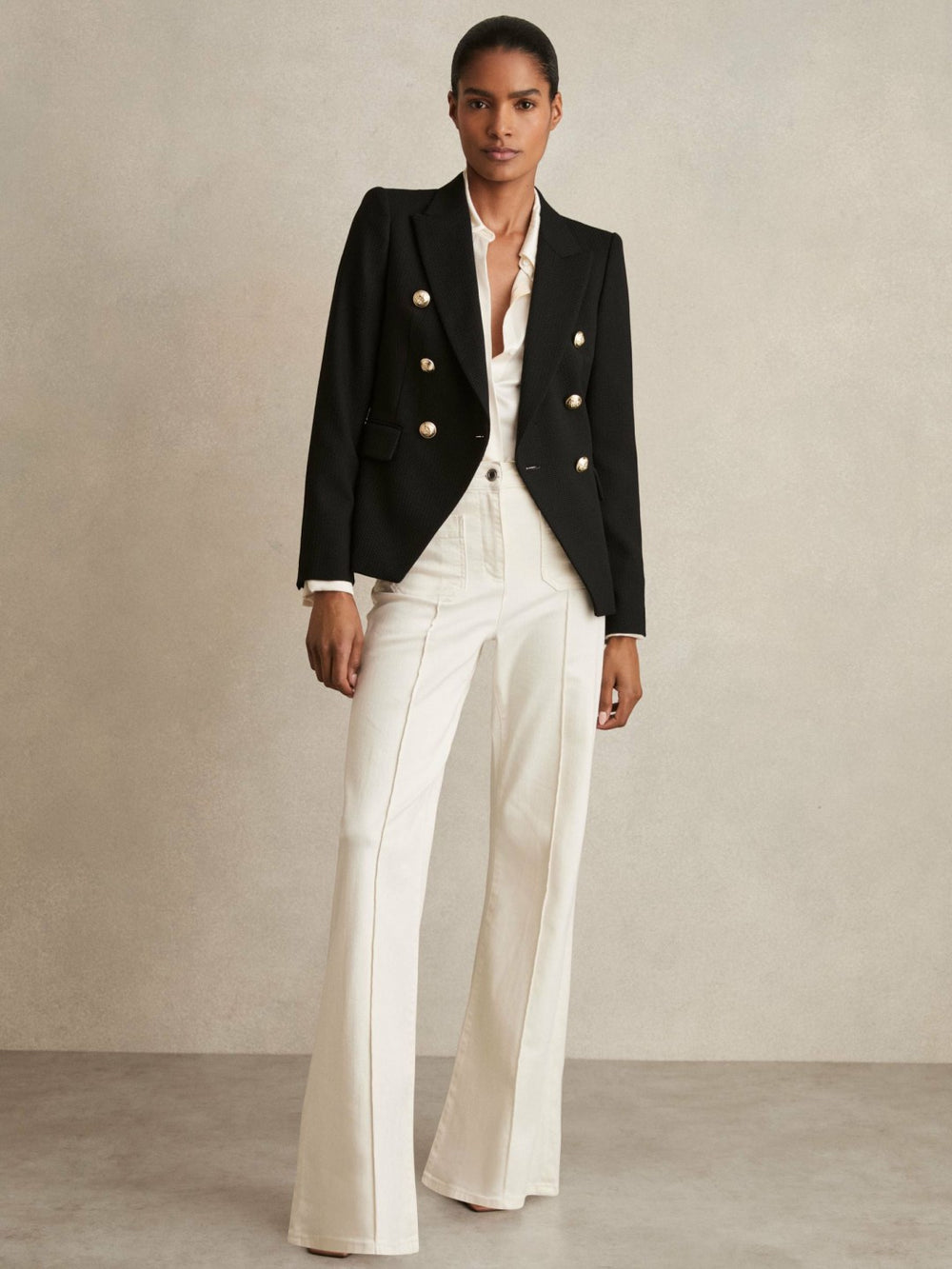 Petite Tailored Fit Textured Double Breasted Blazer Black | Womens
