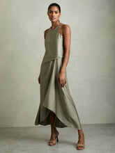 Satin Drape Tuck Midi Dress Khaki | Womens
