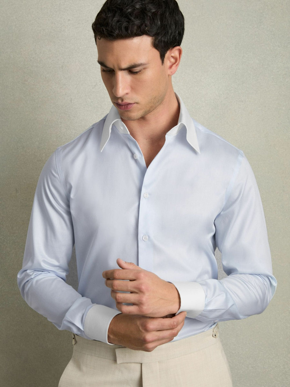Regular-Fit Cotton Pin-Collar Shirt Contrast S Blue | Mens