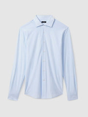 Cotton-Blend Cutaway-Collar Striped Shirt Blue Stripe | Mens