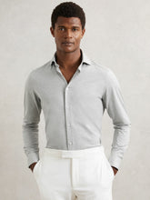 Cotton-Blend Jersey Cutaway-Collar Shirt Grey Melange | Mens