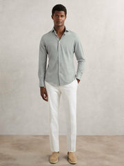 Cotton-Blend Jersey Cutaway-Collar Shirt Grey Melange | Mens