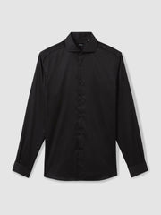 Regular Fit Slim-Fit Cotton Double-Cuff Shirt Black | Mens