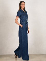 Good American Wide-Leg Denim Jumpsuit Dark Indigo | Womens