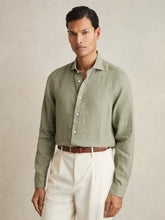 Linen Button-Through Shirt Thyme Green | Mens