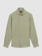 Linen Button-Through Shirt Thyme Green | Mens