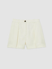 Single-Pleat Tailored Shorts Cream | Womens