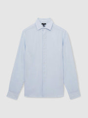 Linen Button-Through Shirt Pale Blue | Mens