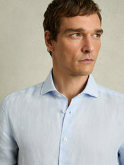 Linen Button-Through Shirt Pale Blue | Mens