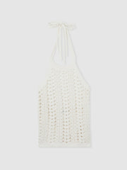 Cotton Crochet Halterneck Vest Top White | Womens