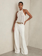 Cotton Crochet Halterneck Vest Top White | Womens