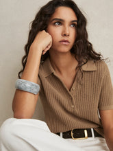 Cotton-Blend Open-Knit Polo Shirt Tan | Womens