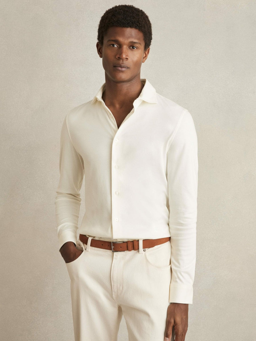 Cotton-Jersey Button-Through Shirt Ecru | Mens