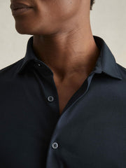 Cotton-Jersey Button-Through Shirt Navy | Mens