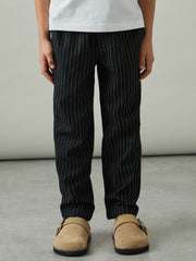 Linen-Blend Drawstring Trousers Navy Stripe | Children