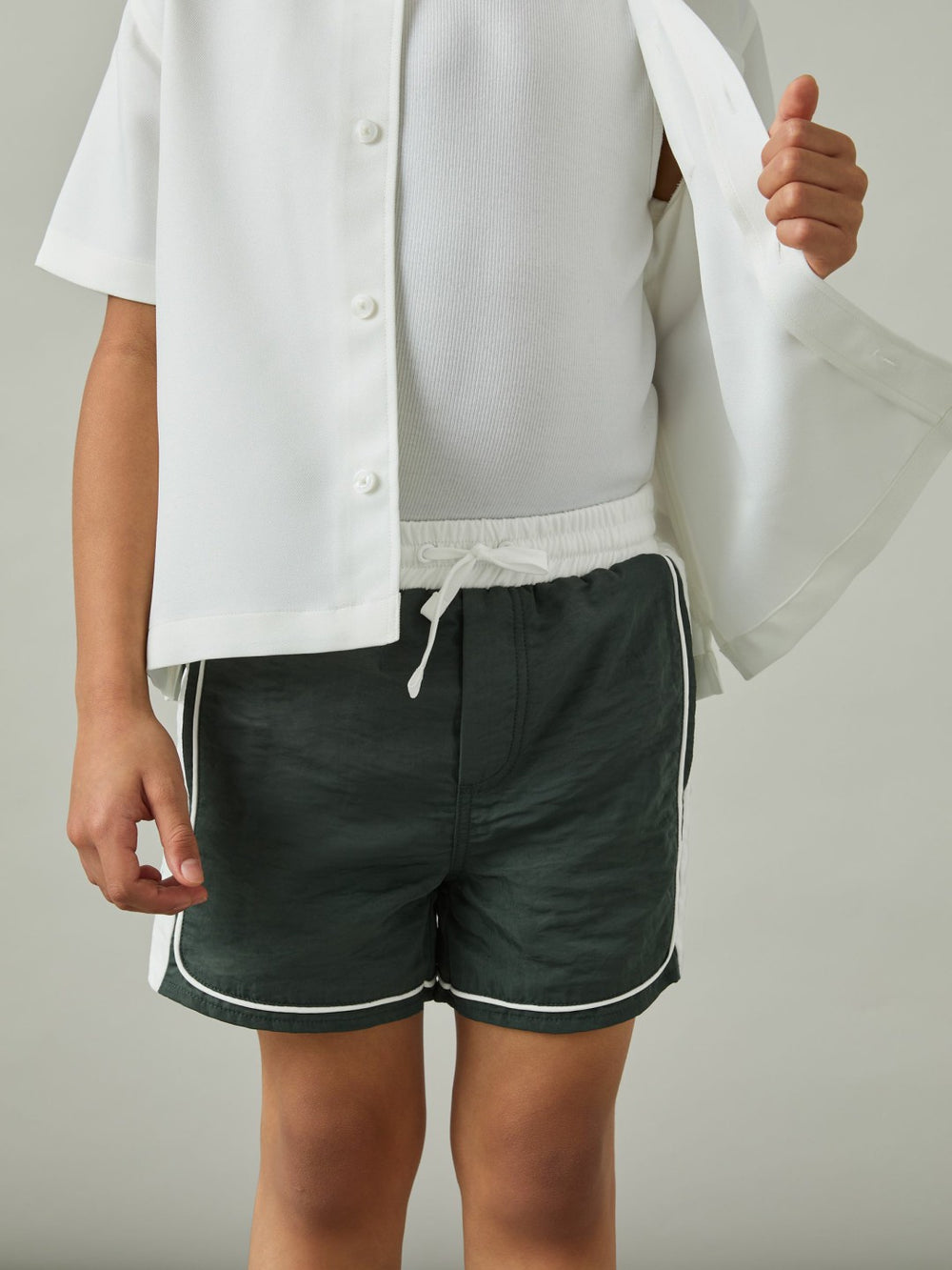 9-13 yrs Colour-Block Piped Swim Shorts Green/White | Children