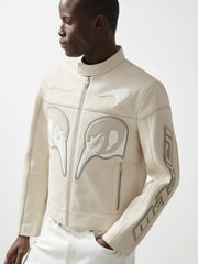 McLaren F1 Team Leather Biker Jacket Off White | Mens