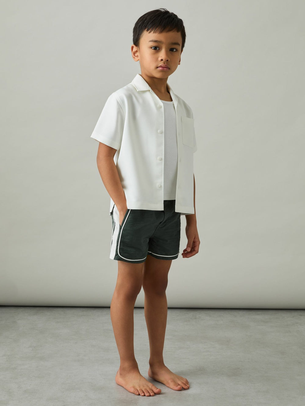3-9 yrs Colour-Block Piped Swim Shorts Green/White | Children