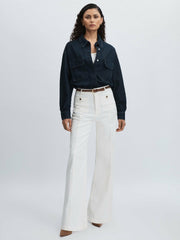 Paige Wide-Leg Patch Pocket Jeans Ecru | Womens