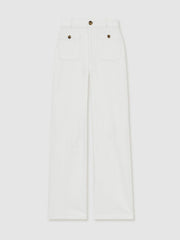 Paige Wide-Leg Patch Pocket Jeans Ecru | Womens