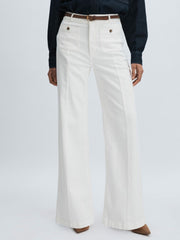 Paige Wide-Leg Patch Pocket Jeans Ecru | Womens
