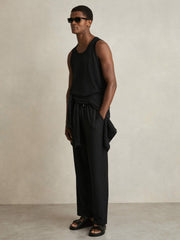 Textured Crew Neck Ribbed Vest Black | Mens