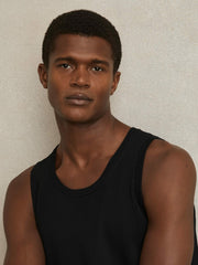 Textured Crew Neck Ribbed Vest Black | Mens