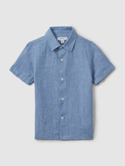 9-13 yrs Short Sleeve Linen Shirt Sky Blue | Children