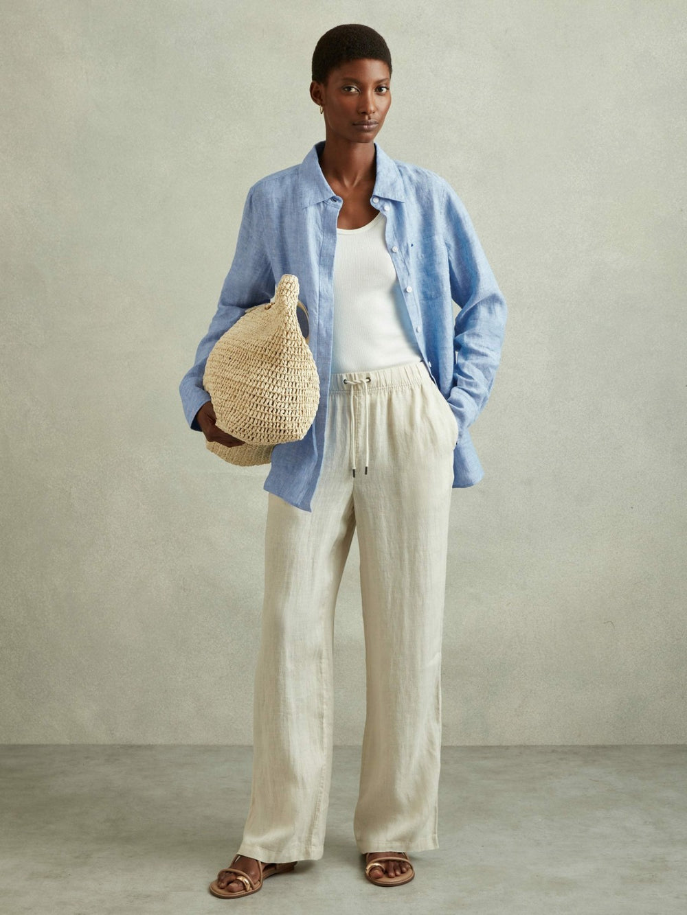 Linen Button-Through Shirt Blue | Womens