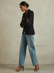 Tailored Fit Textured Double Breasted Blazer Navy | Womens