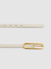 Thin Leather Elongated Buckle Belt Off White | Womens