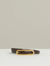 Thin Leather Elongated Buckle Belt Chocolate | Womens