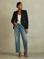 Petite Tailored Fit Textured Double Breasted Blazer Navy | Womens