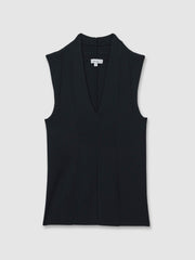 Knitted Sleeveless V-Neck Vest Navy | Womens