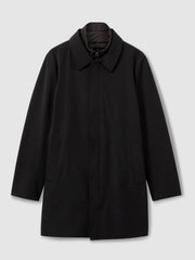 Hybrid Removable Funnel Neck Overcoat Black | Mens