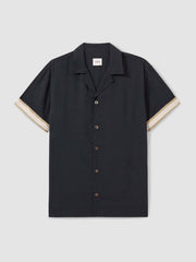 | Ché Cuff Detail Cuban Collar Shirt Navy | Mens