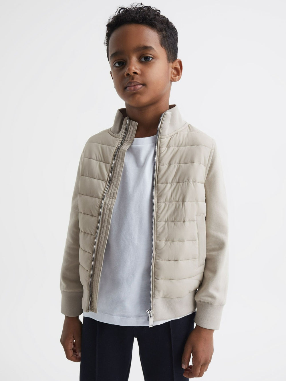 3-9 yrs Funnel Neck Quilted Hybrid Jacket Stone | Children