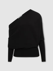 Asymmetric Draped Knitted Jumper Black | Womens
