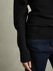 Asymmetric Draped Knitted Jumper Black | Womens