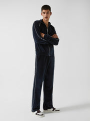 Velour Jogger With Piping Navy | Mens