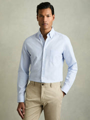 Slim-Fit Button-Down Collar Cotton Oxford Shirt Soft Blue | Mens