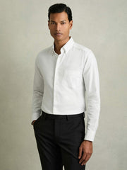 Slim-Fit Button-Down Collar Cotton Oxford Shirt White | Mens
