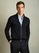 Merino Wool Zip-Through Cardigan Navy | Mens