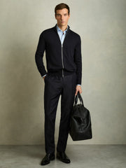 Merino Wool Zip-Through Cardigan Navy | Mens