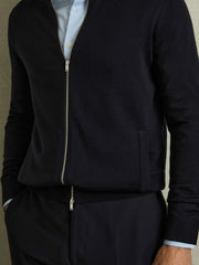 Merino Wool Zip-Through Cardigan Navy | Mens