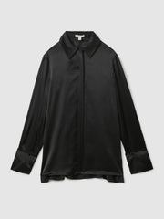 Petite Silk Double-Cuff Button-Through Shirt Black | Womens